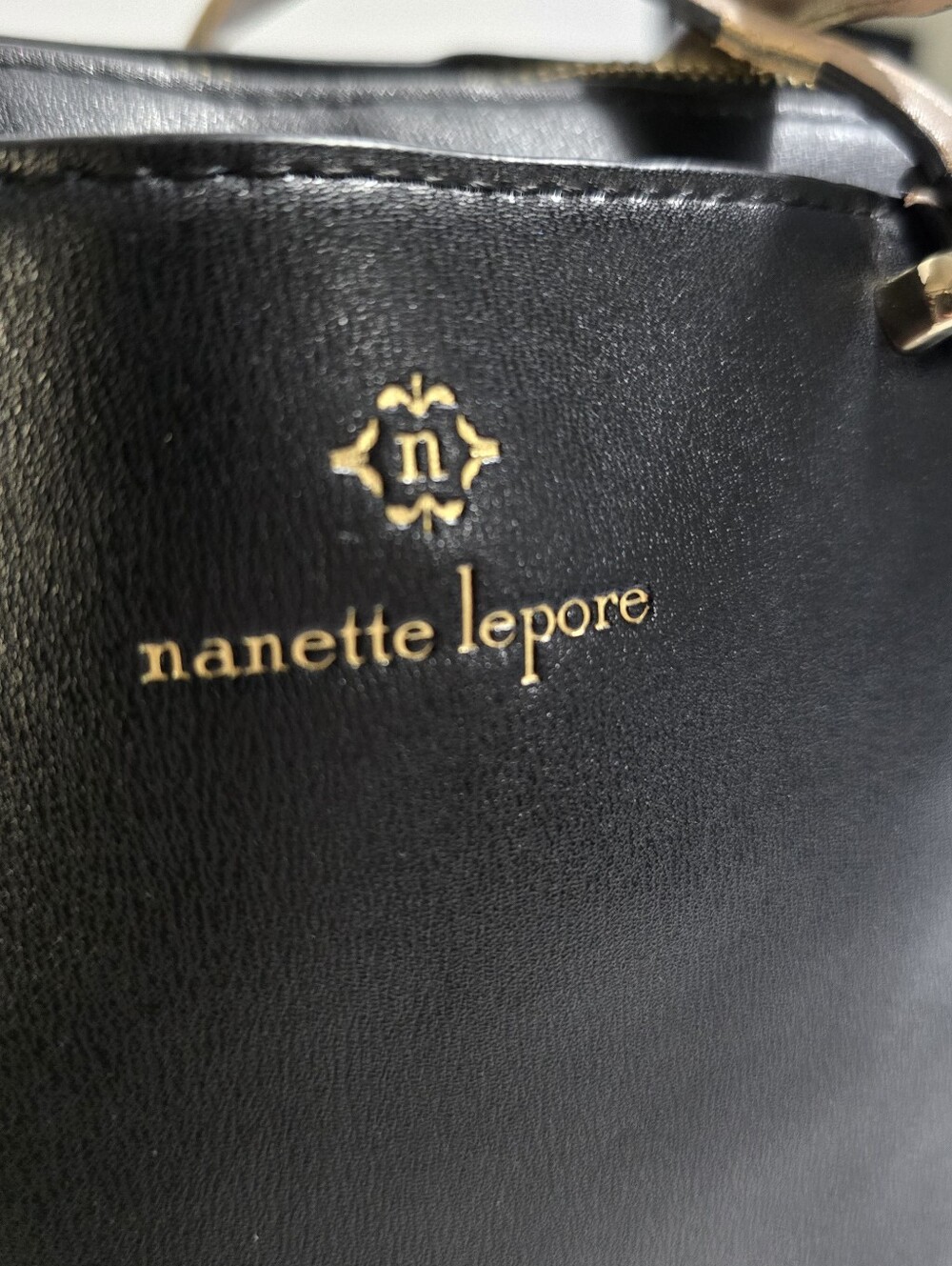 Nanette Lepore Black & Tan Faux Leather Satchel Handbag Purse